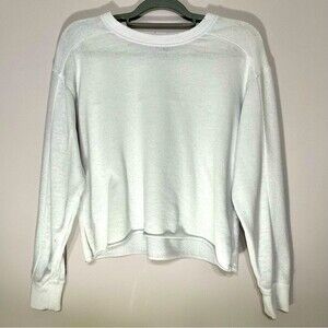 aerie crewneck cropped distressed white athletic sweater cotton blend